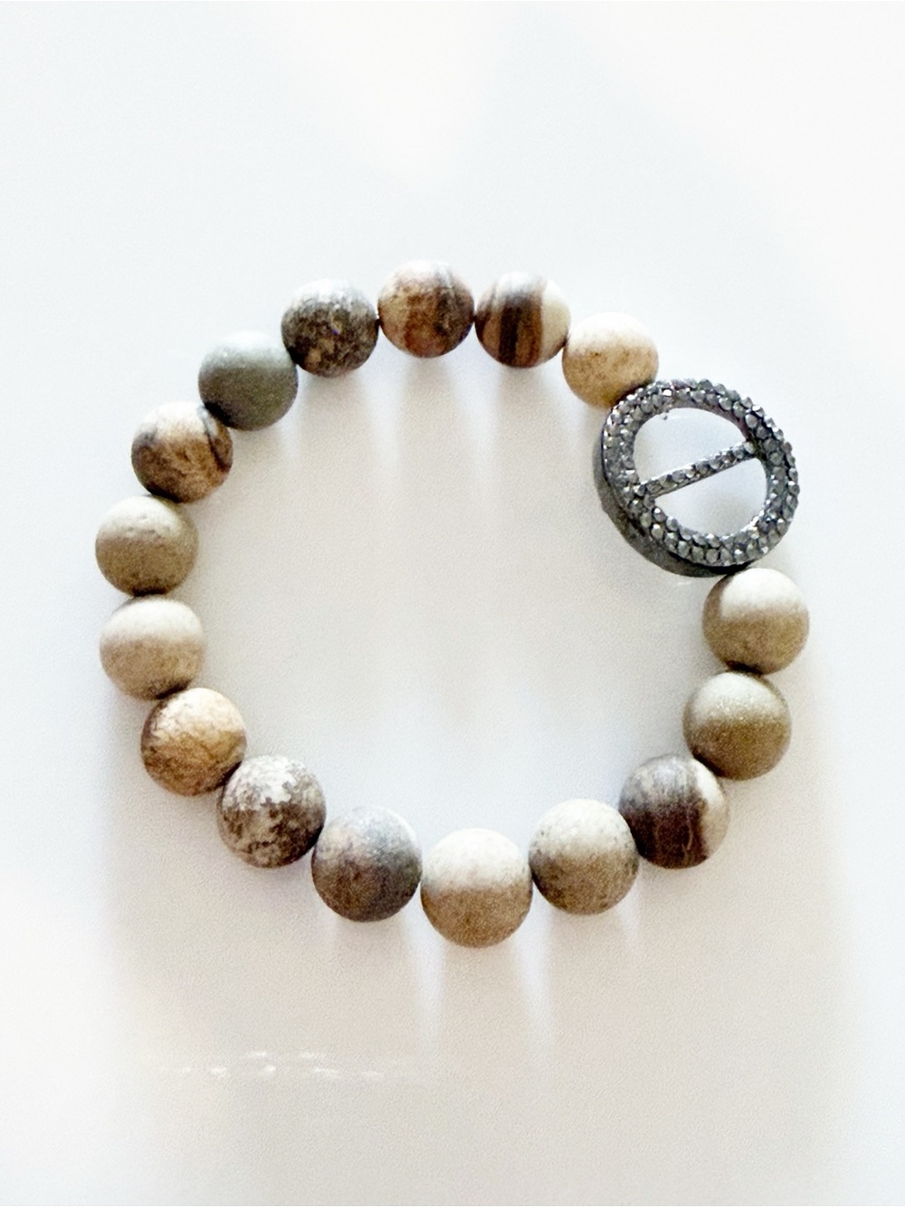 Marlyn Schiff Natural Stone Stretch Bracelet Rhinestone Accent Neutral Boho Chic